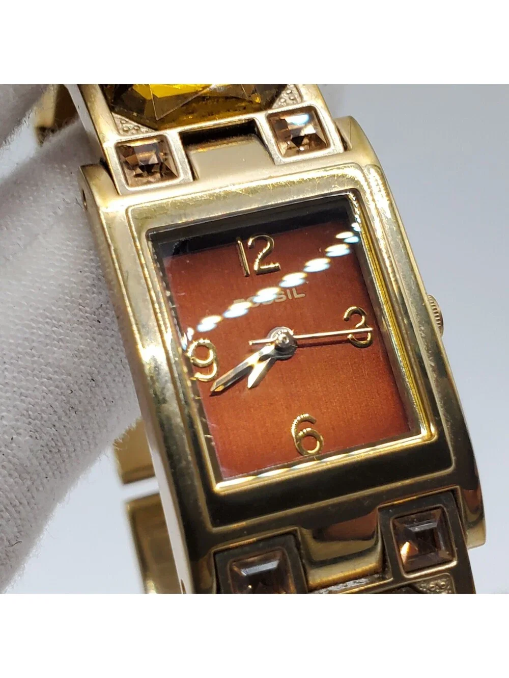 Fossil F2 ES-1391 Glass Gem Band  Watch 18mm Womens New Battery